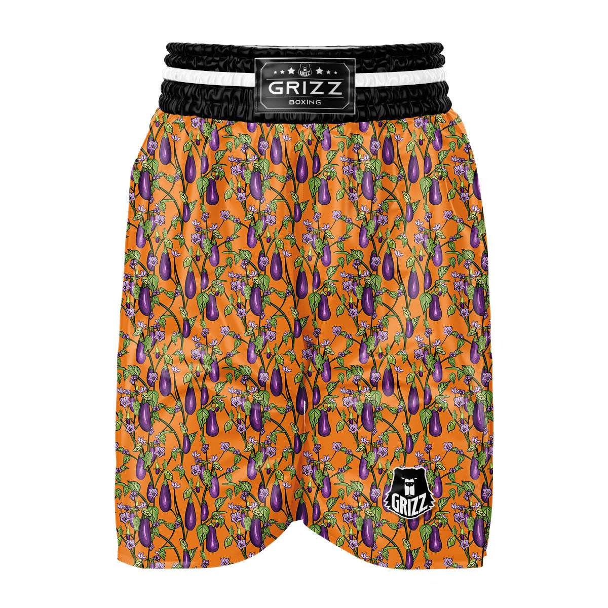 Flowers And Eggplant With Leaves Print Boxing Shorts-grizzshop