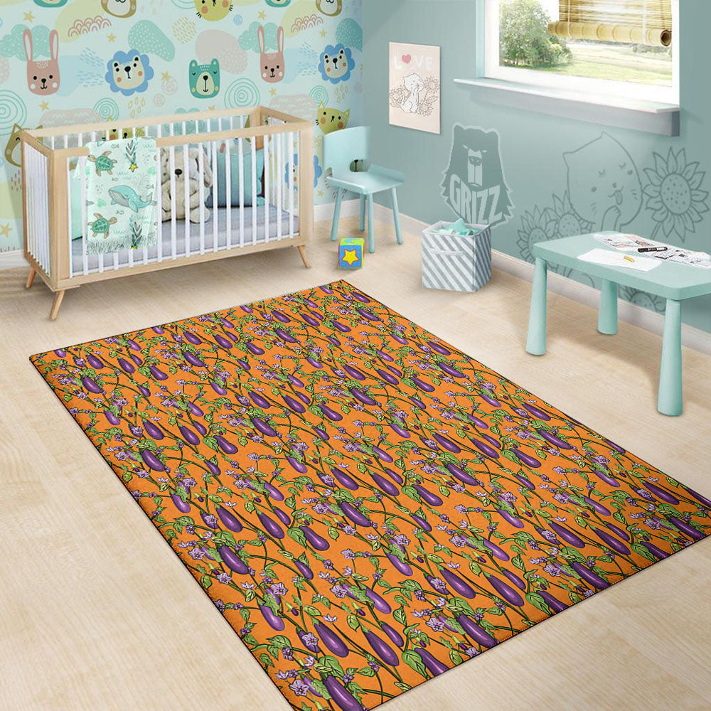 Flowers And Eggplant With Leaves Print Floor Mat-grizzshop