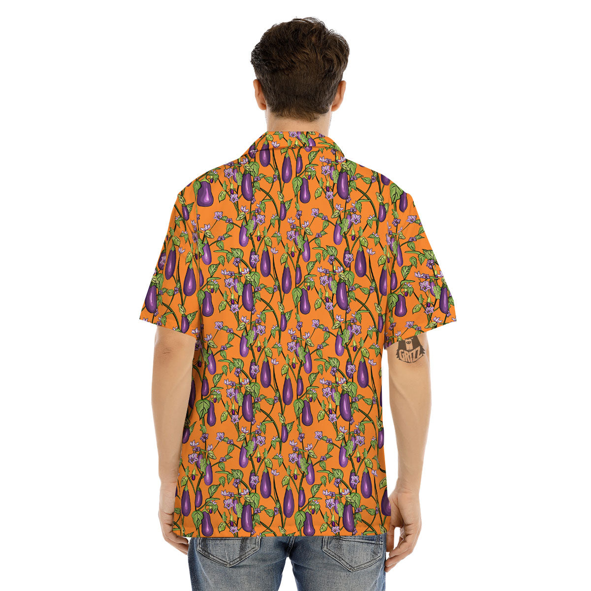 Flowers And Eggplant With Leaves Print Men's Hawaiian Shirt-grizzshop