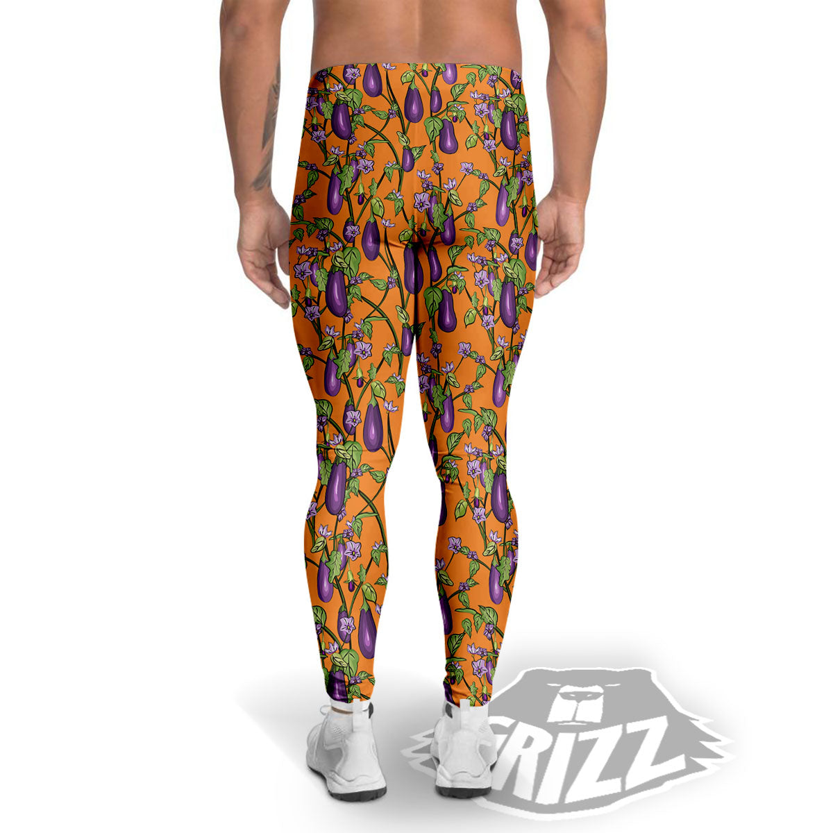 Flowers And Eggplant With Leaves Print Men's Leggings-grizzshop