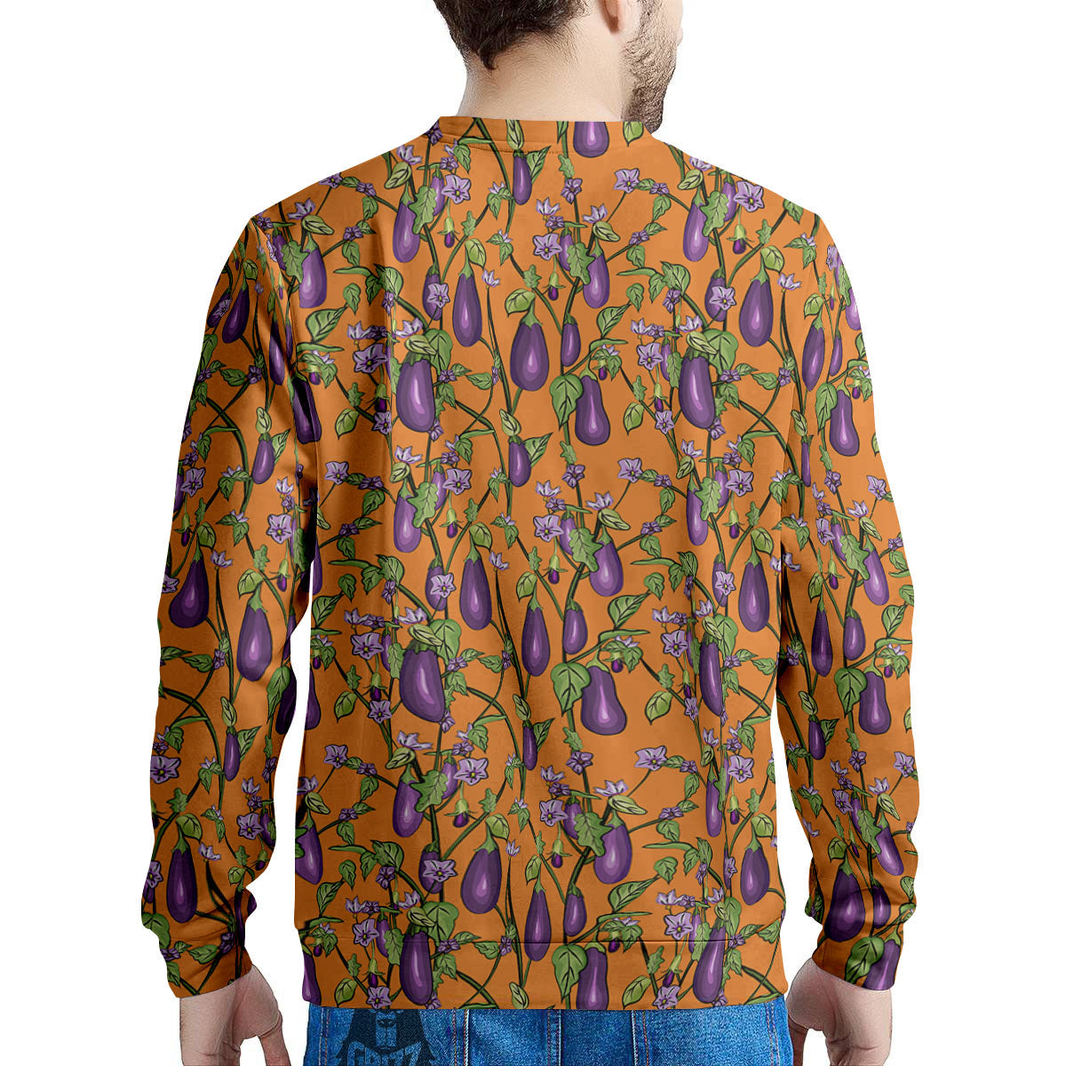 Flowers And Eggplant With Leaves Print Men's Sweatshirt-grizzshop