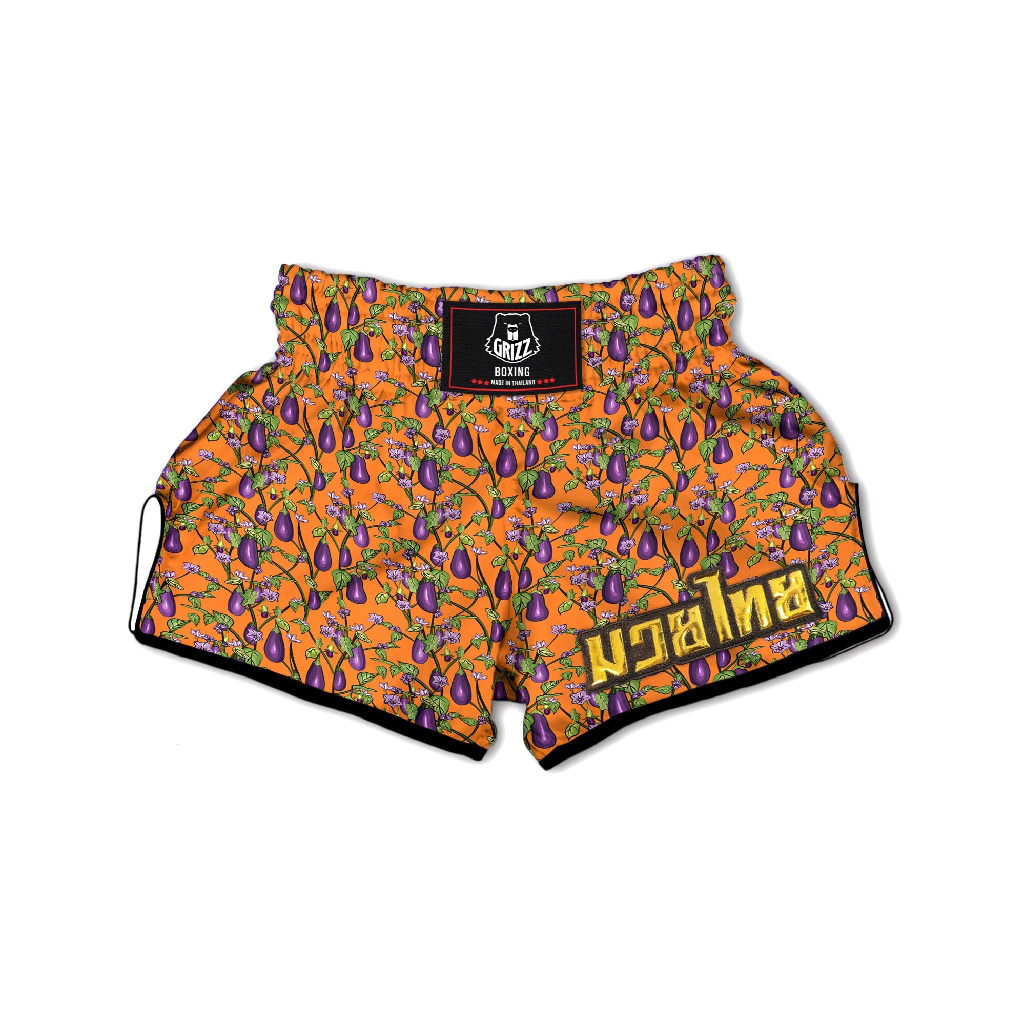 Flowers And Eggplant With Leaves Print Muay Thai Boxing Shorts-grizzshop