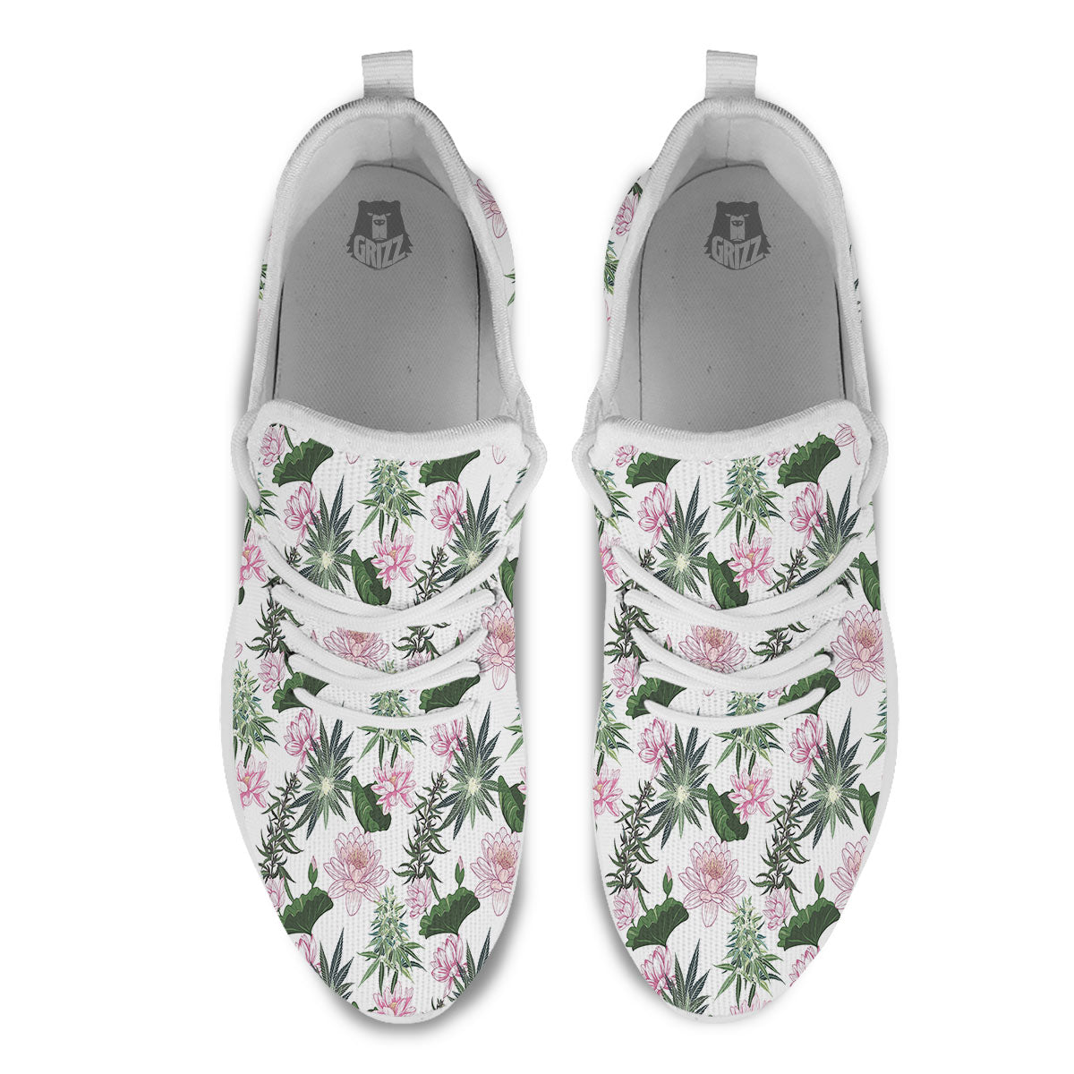 Flowers And Hemp Leaves Print Pattern White Athletic Shoes-grizzshop