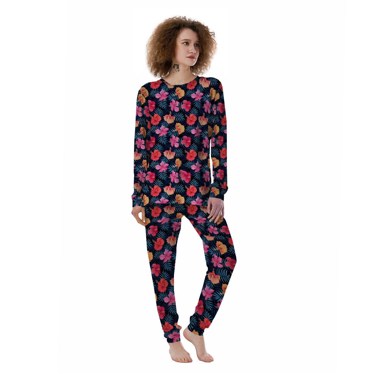 Flowers Exotic Hibiscus Print Pattern Women's Pajamas-grizzshop