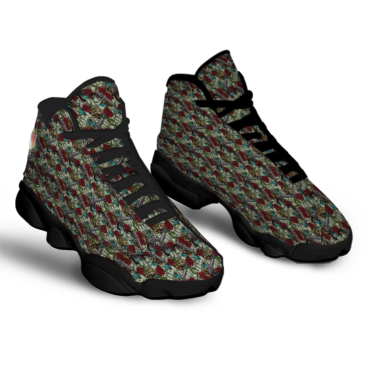 Flowers Guns And Print Pattern Black Basketball Shoes-grizzshop