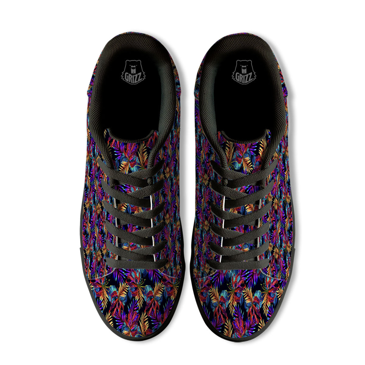 Flowers Hawaii Exotic Print Pattern Black Low Top Sneakers-grizzshop