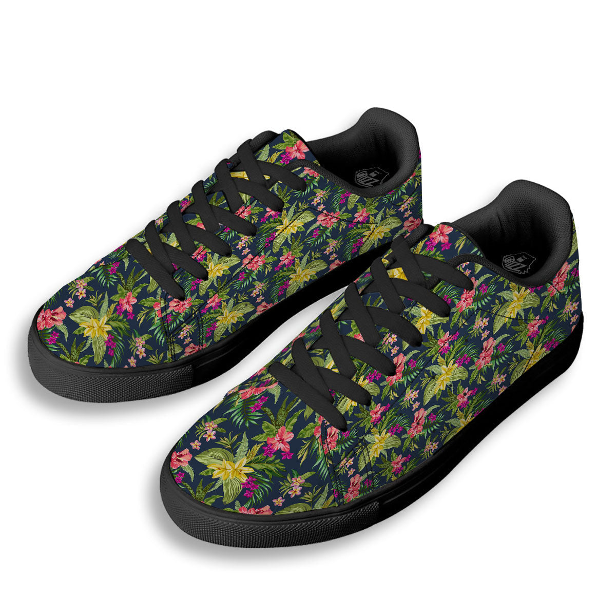 Flowers Hawaii Floral Print Pattern Black Low Top Sneakers-grizzshop