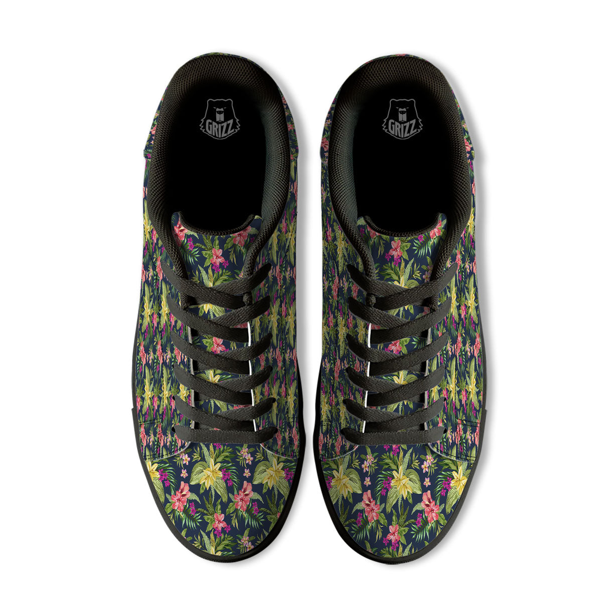 Flowers Hawaii Floral Print Pattern Black Low Top Sneakers-grizzshop