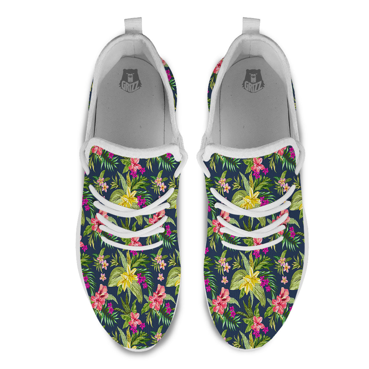 Flowers Hawaii Floral Print Pattern White Athletic Shoes-grizzshop