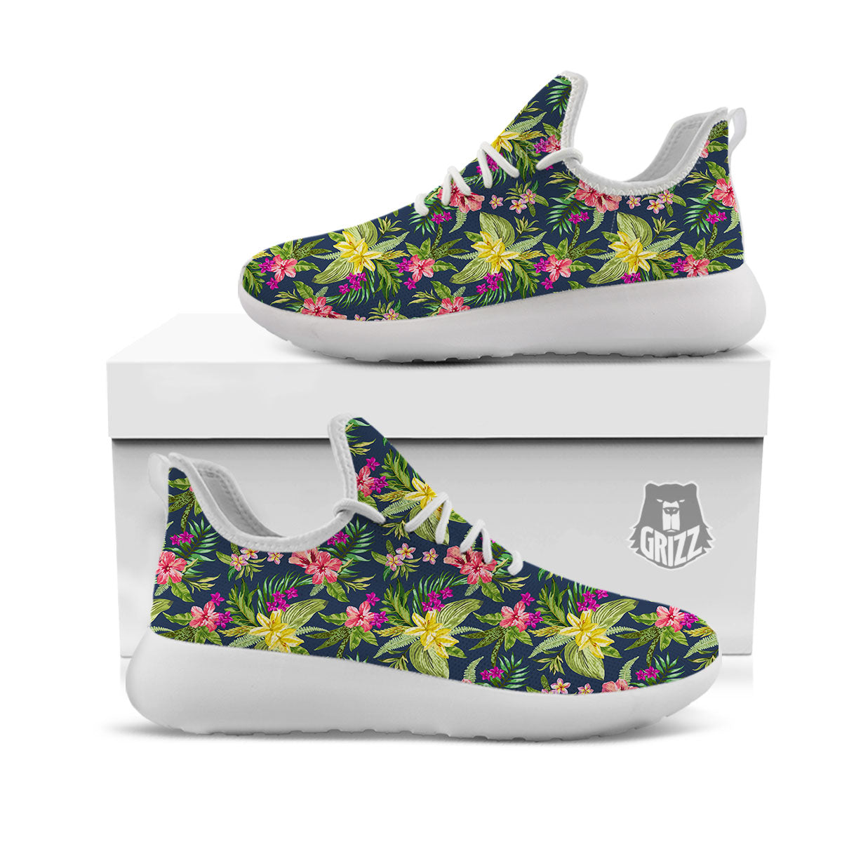 Flowers Hawaii Floral Print Pattern White Athletic Shoes-grizzshop