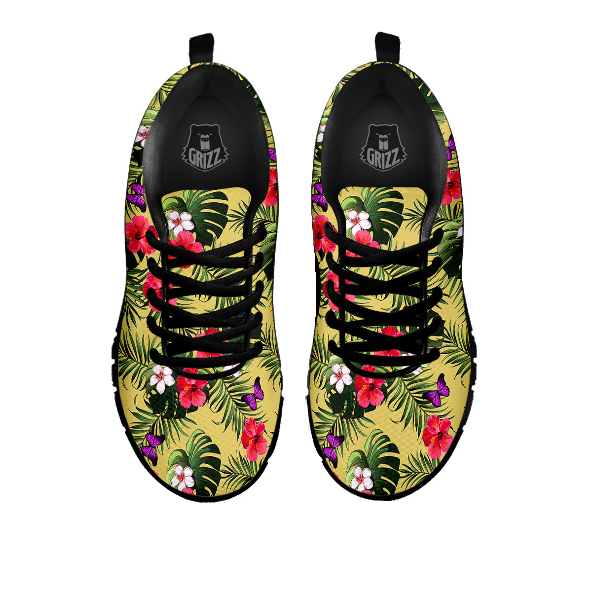 Flowers Hawaii Tropical Print Pattern Black Sneaker-grizzshop