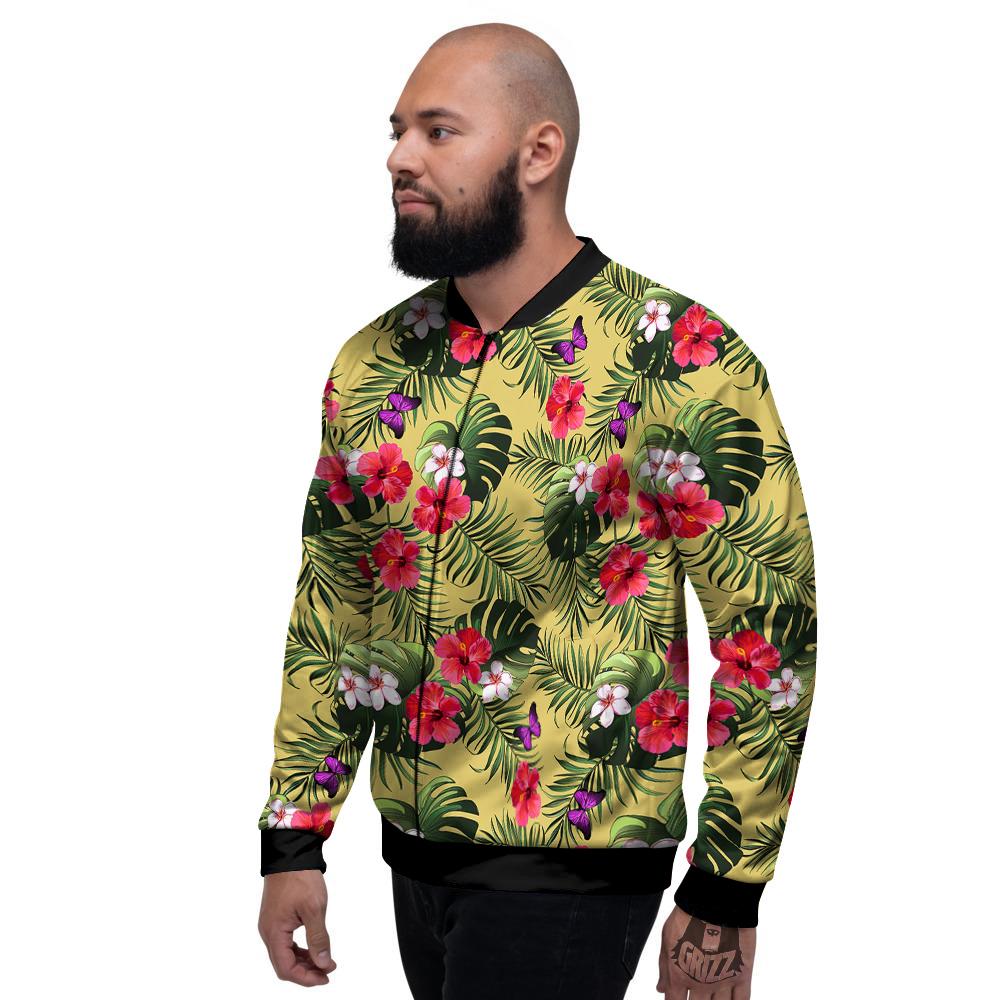 Flowers Hawaii Tropical Print Pattern Men's Bomber Jacket-grizzshop