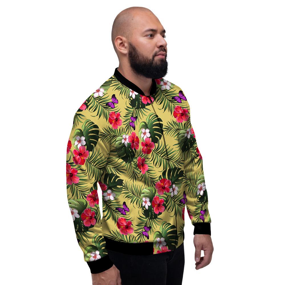 Flowers Hawaii Tropical Print Pattern Men's Bomber Jacket-grizzshop