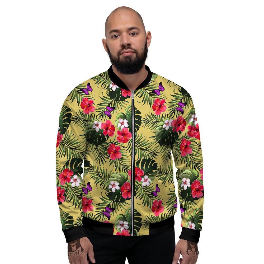 Flowers Hawaii Tropical Print Pattern Men's Bomber Jacket-grizzshop