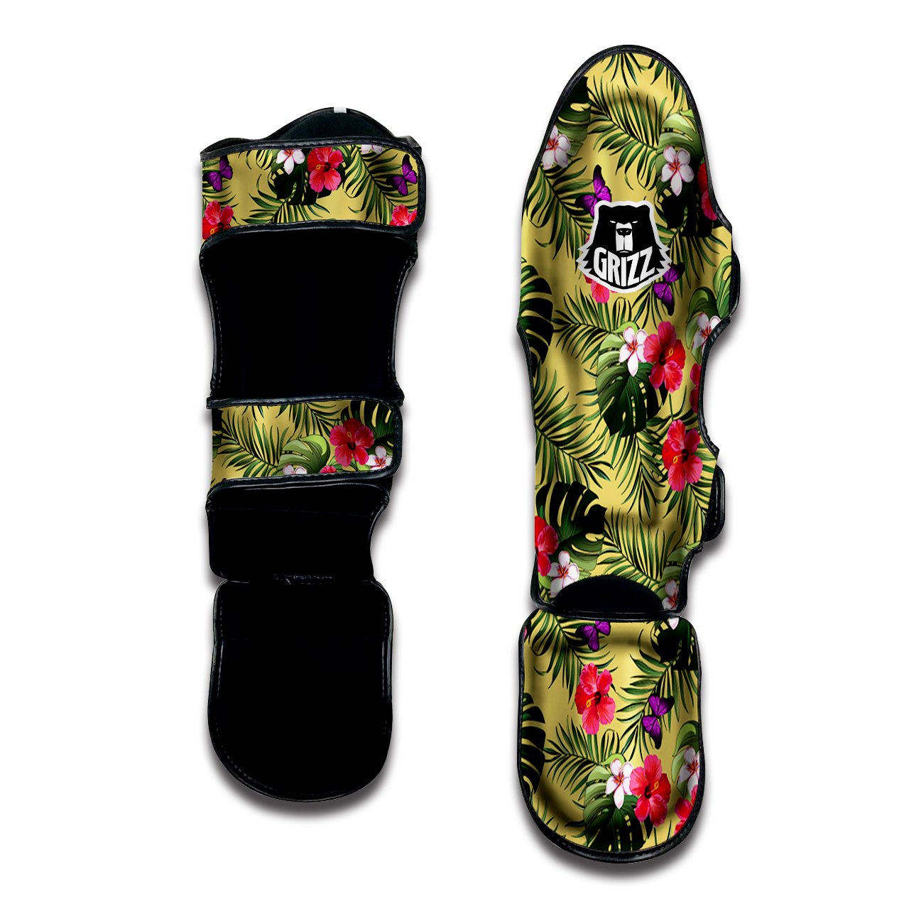 Flowers Hawaii Tropical Print Pattern Muay Thai Shin Guards-grizzshop