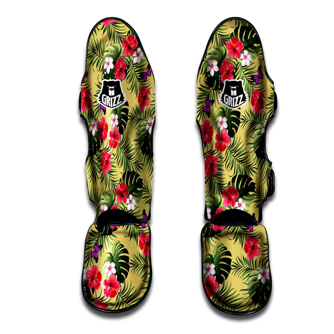 Flowers Hawaii Tropical Print Pattern Muay Thai Shin Guards-grizzshop