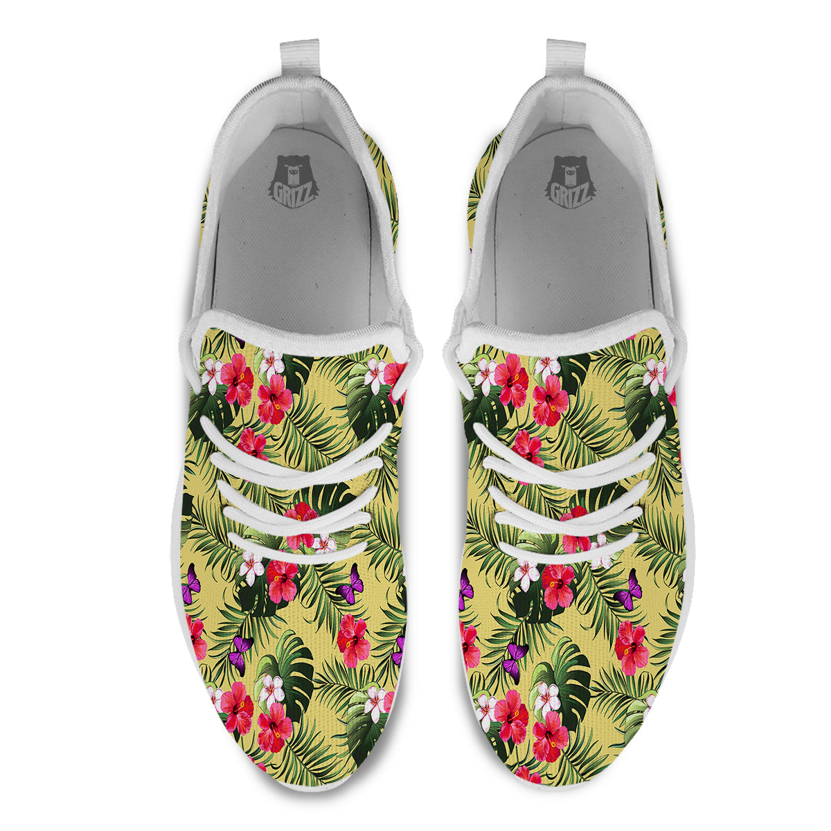 Flowers Hawaii Tropical Print Pattern White Athletic Shoes-grizzshop