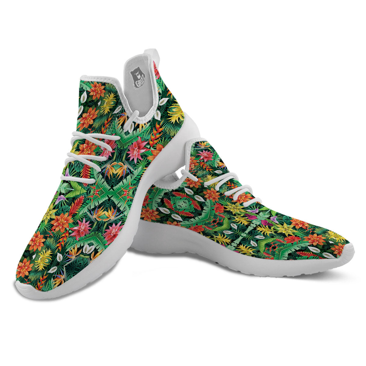 Flowers Hawaiian Floral Print Pattern White Athletic Shoes-grizzshop