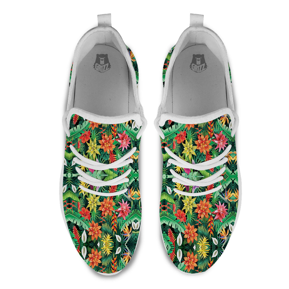 Flowers Hawaiian Floral Print Pattern White Athletic Shoes-grizzshop