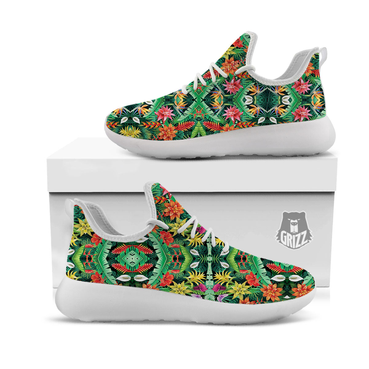 Flowers Hawaiian Floral Print Pattern White Athletic Shoes-grizzshop