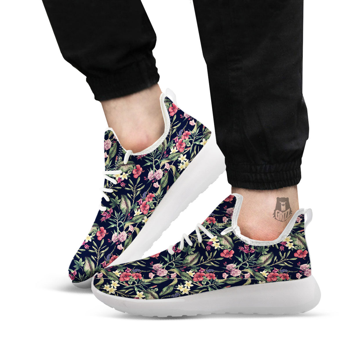 Flowers Hawaiian Tropical Print Pattern White Athletic Shoes-grizzshop