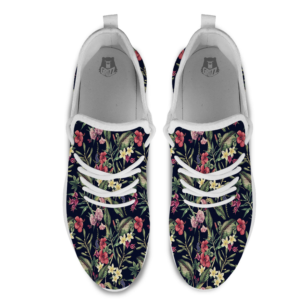 Flowers Hawaiian Tropical Print Pattern White Athletic Shoes-grizzshop