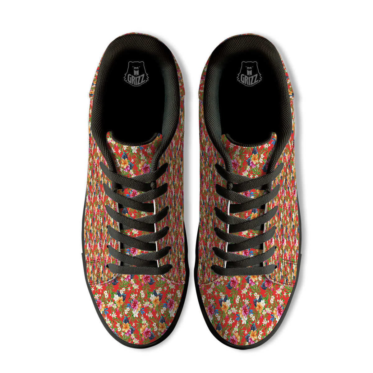 Flowers Hibiscus Colorful Print Pattern Black Low Top Sneakers-grizzshop
