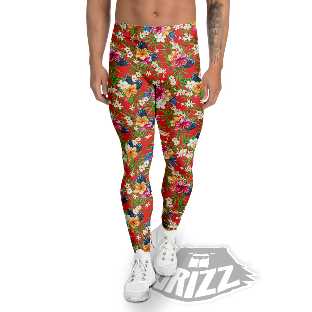 Flowers Hibiscus Colorful Print Pattern Men's Leggings-grizzshop