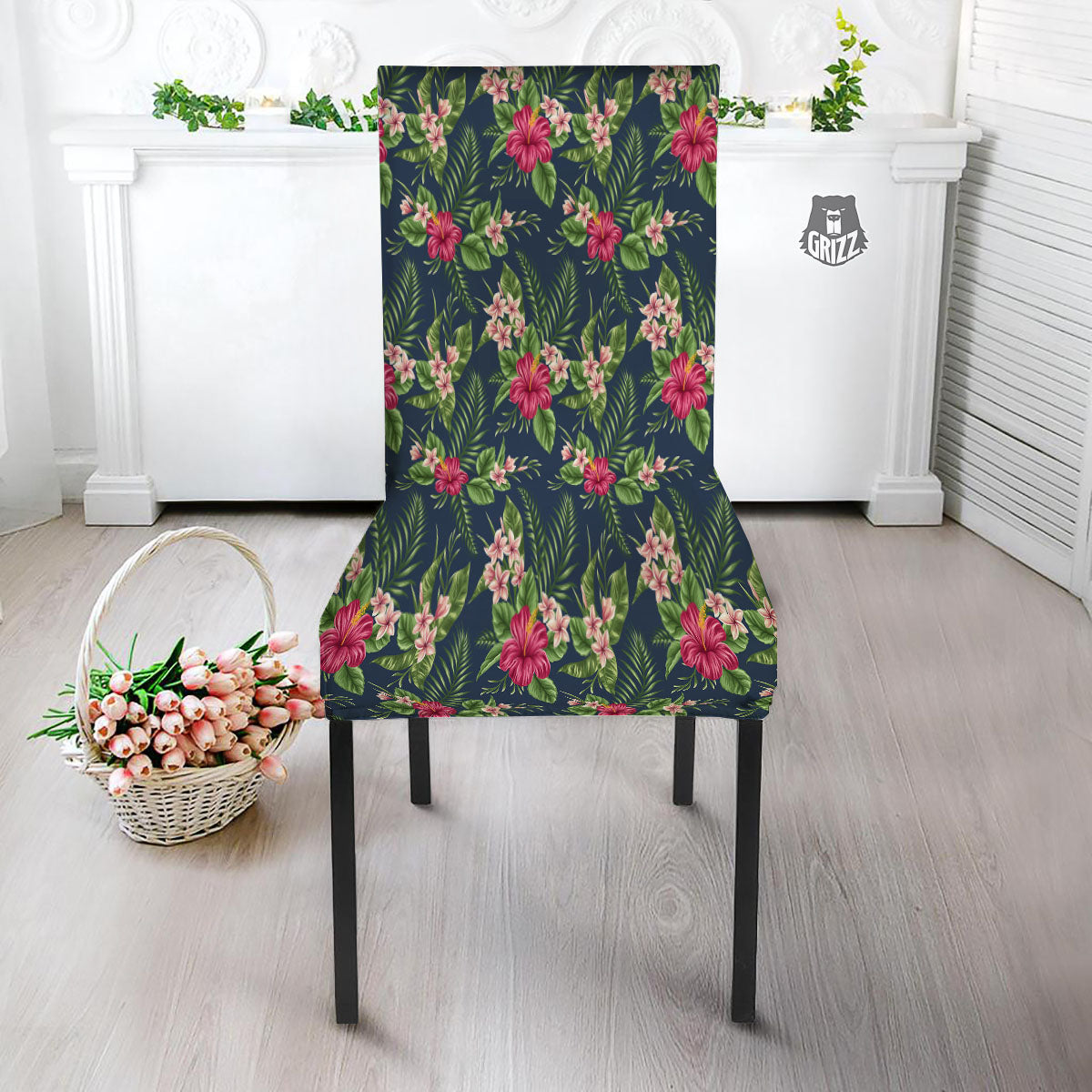 Flowers Hibiscus Plumeria Print Pattern Dining Chair Slipcover-grizzshop