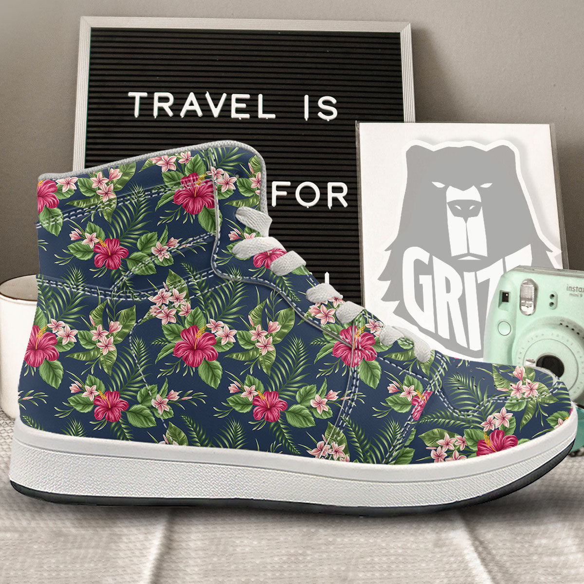 Flowers Hibiscus Plumeria Print Pattern High Top Sneakers-grizzshop