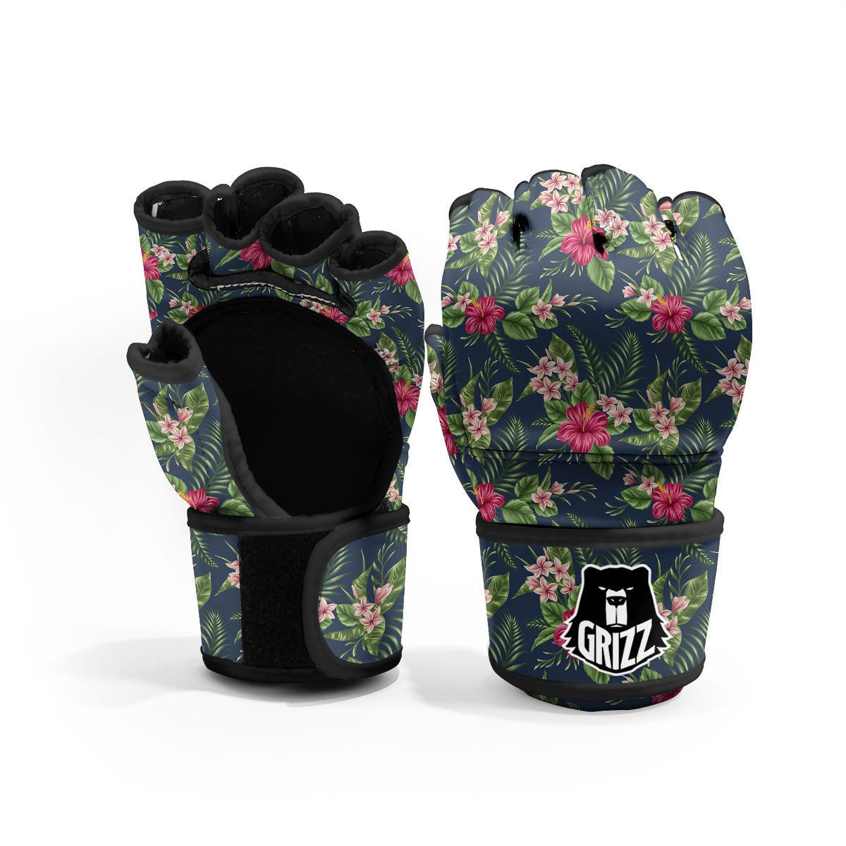 Flowers Hibiscus Plumeria Print Pattern MMA Gloves-grizzshop