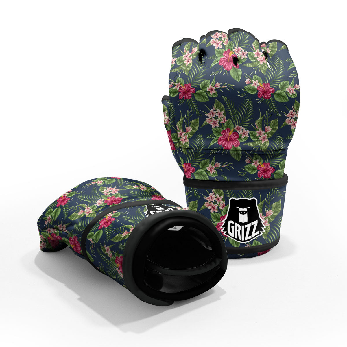 Flowers Hibiscus Plumeria Print Pattern MMA Gloves-grizzshop