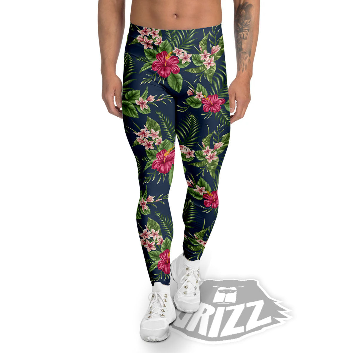 Flowers Hibiscus Plumeria Print Pattern Men's Leggings-grizzshop