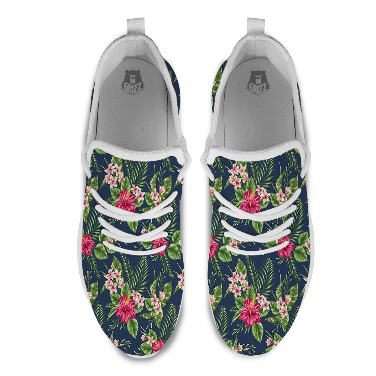 Flowers Hibiscus Plumeria Print Pattern White Athletic Shoes-grizzshop