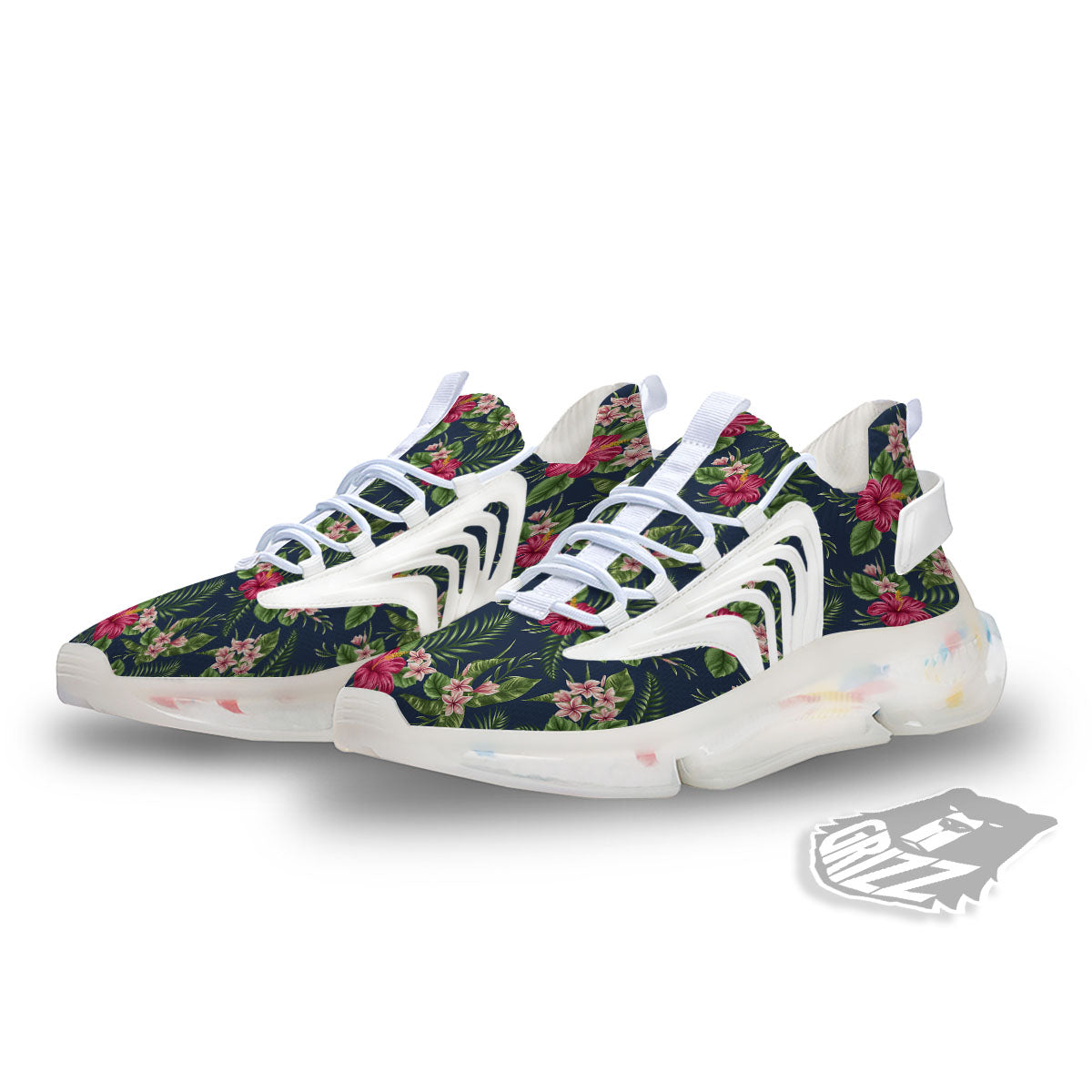 Flowers Hibiscus Plumeria Print Pattern White Gym Shoes-grizzshop