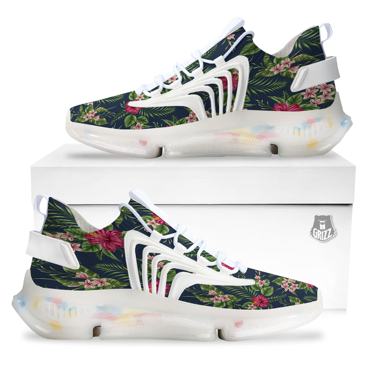 Flowers Hibiscus Plumeria Print Pattern White Gym Shoes-grizzshop