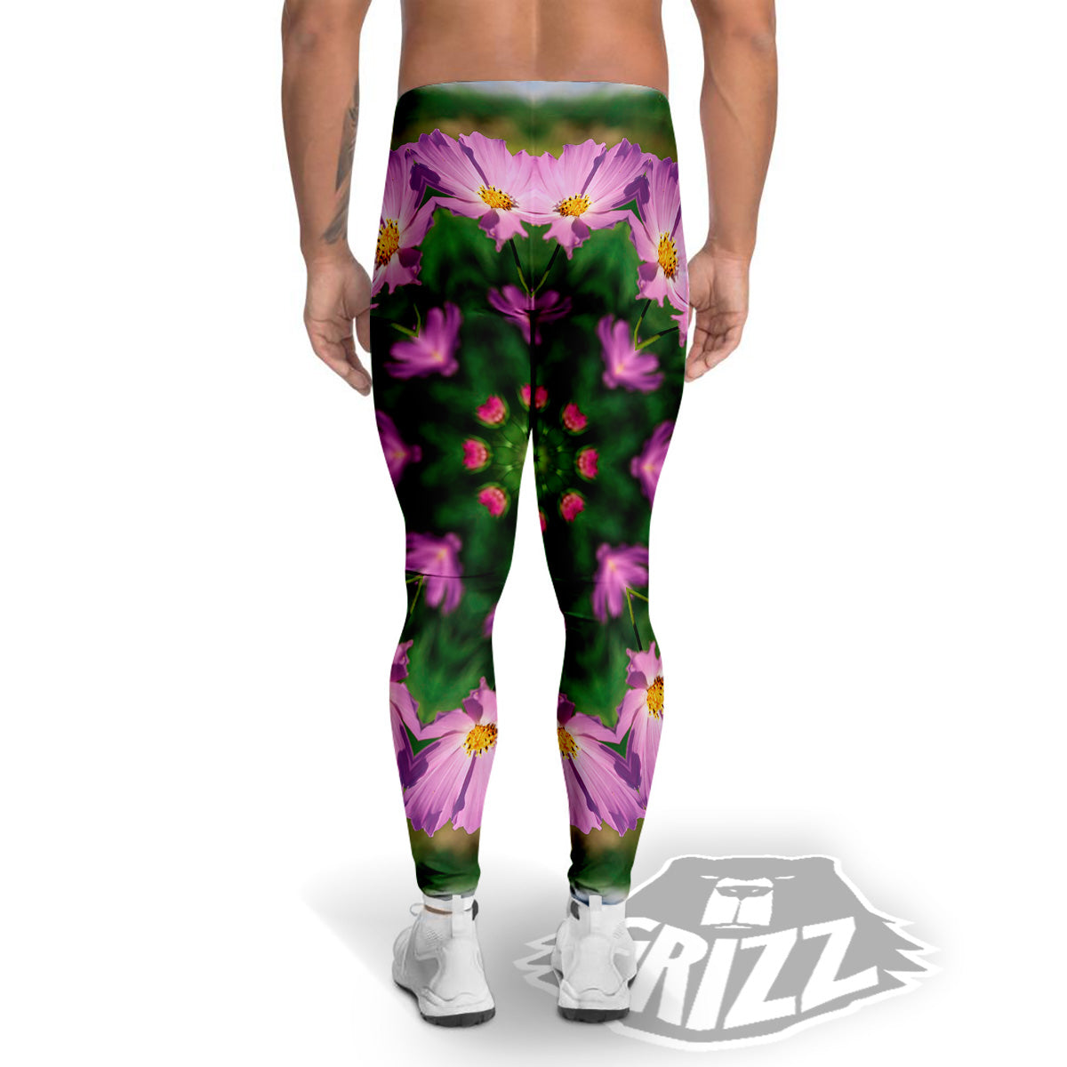 Flowers Kaleidoscope Pink And Blue Print Men's Leggings-grizzshop