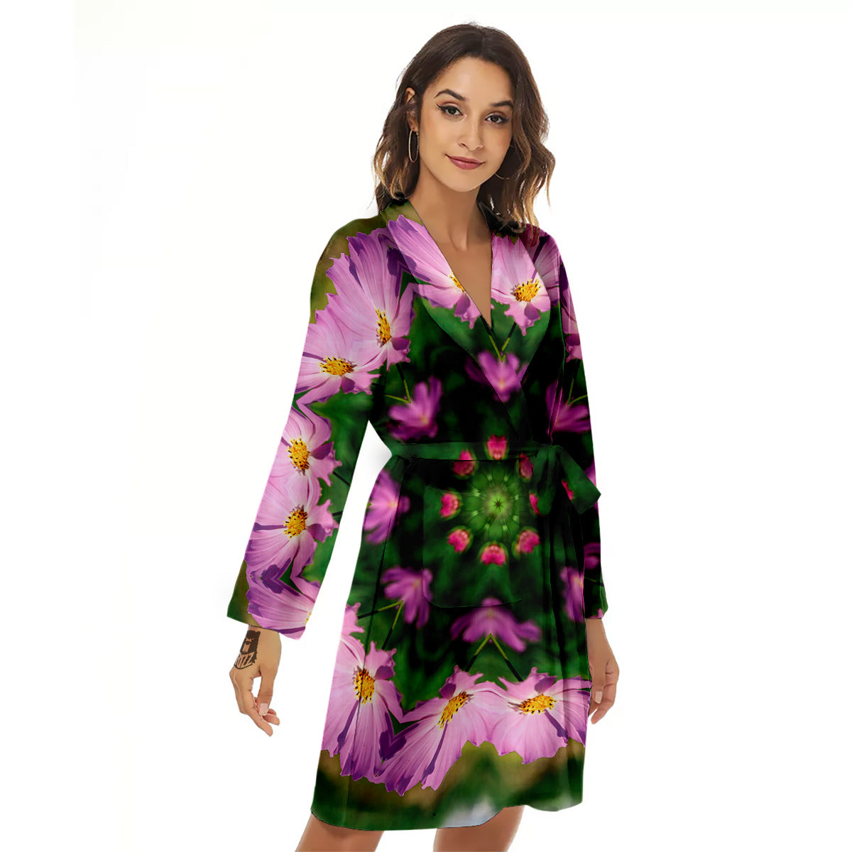 Flowers Kaleidoscope Pink And Blue Print Women's Robe-grizzshop