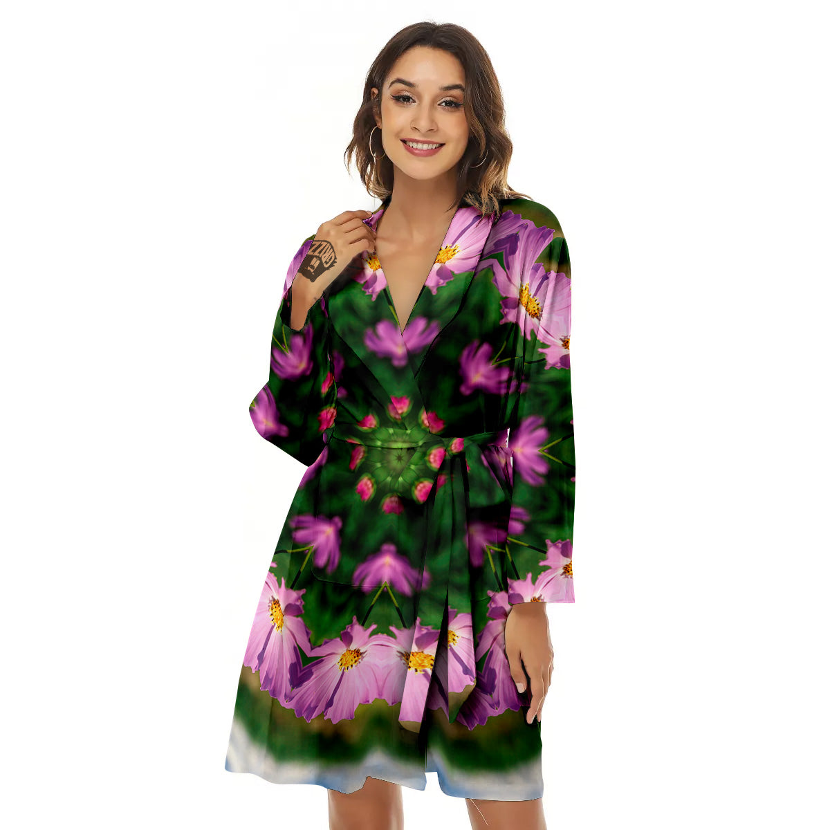 Flowers Kaleidoscope Pink And Blue Print Women's Robe-grizzshop