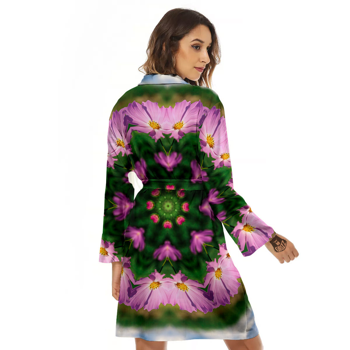 Flowers Kaleidoscope Pink And Blue Print Women's Robe-grizzshop