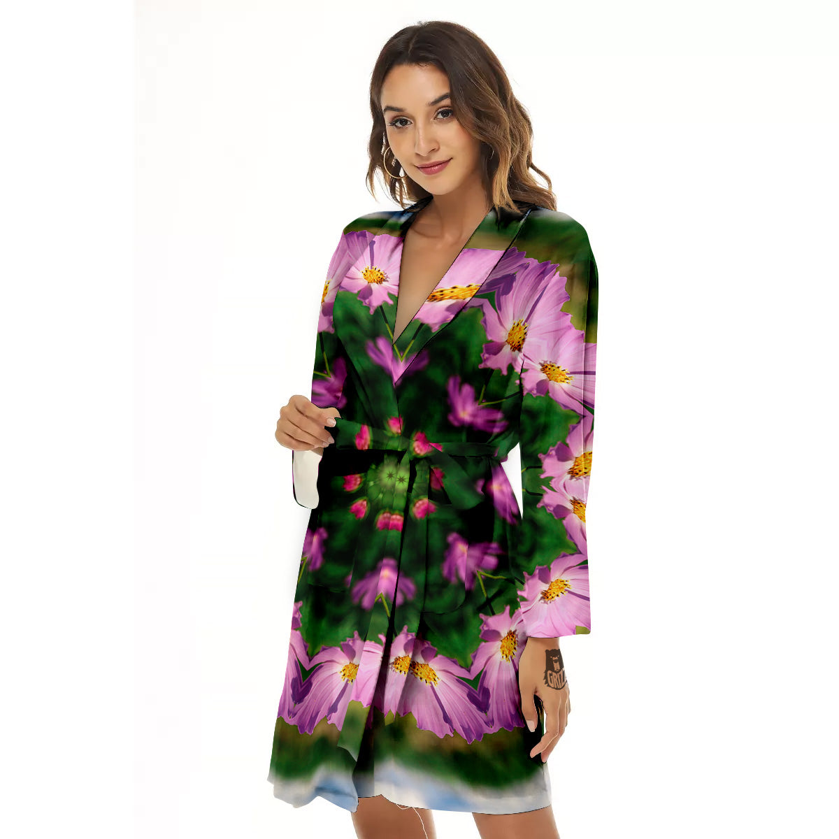 Flowers Kaleidoscope Pink And Blue Print Women's Robe-grizzshop