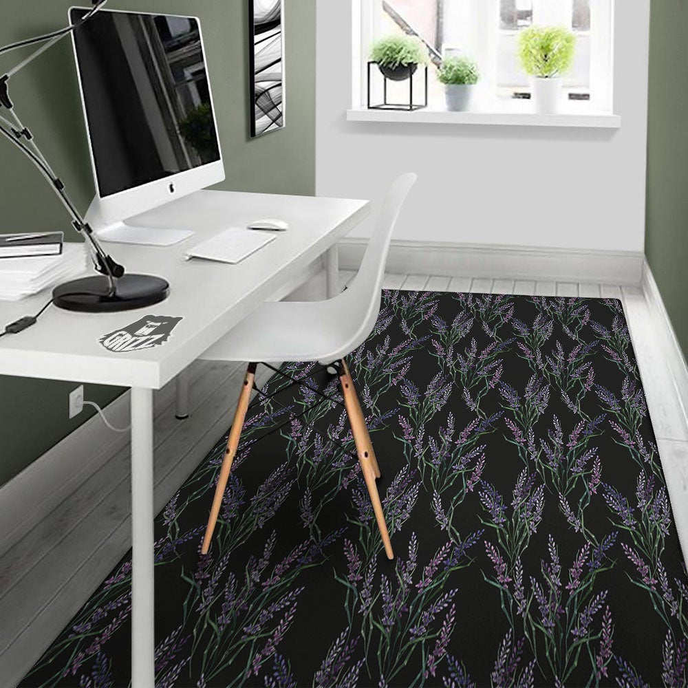 Flowers Lavender Print Pattern Floor Mat-grizzshop