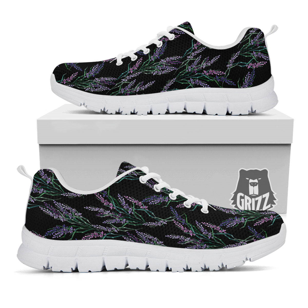Flowers Lavender Print Pattern White Sneaker-grizzshop