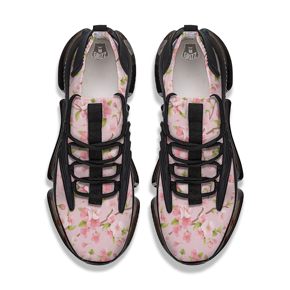 Flowers Pink Print Pattern Black Gym Shoes-grizzshop