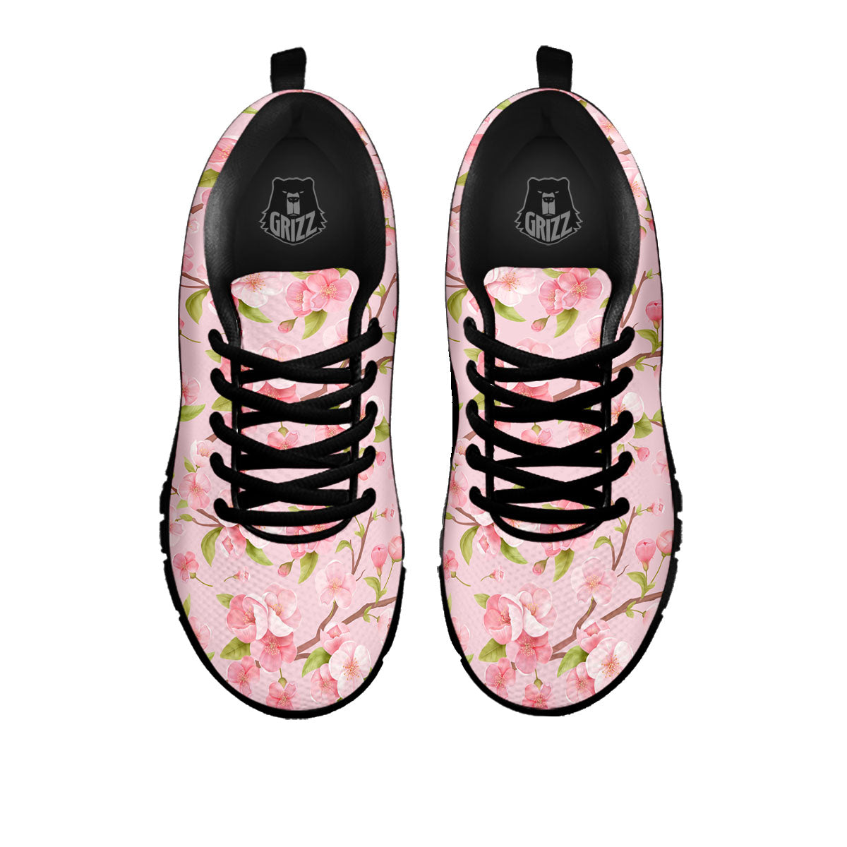 Flowers Pink Print Pattern Black Sneaker-grizzshop