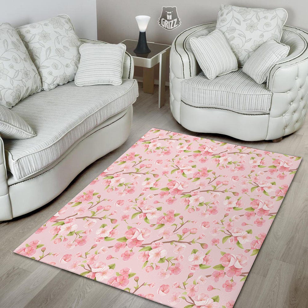 Flowers Pink Print Pattern Floor Mat-grizzshop