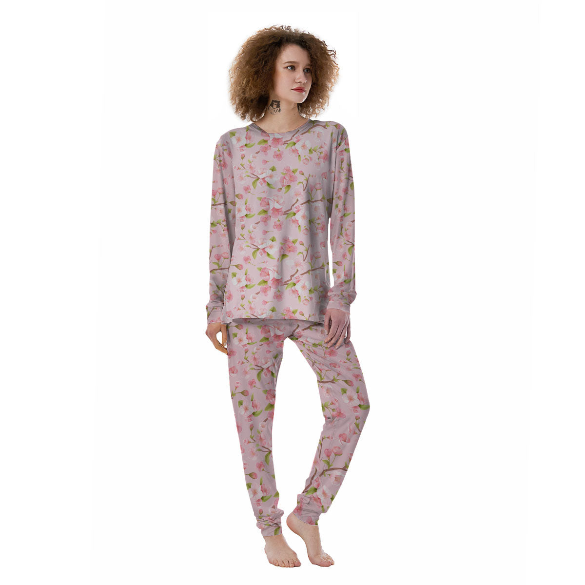 Flowers Pink Print Pattern Women's Pajamas-grizzshop