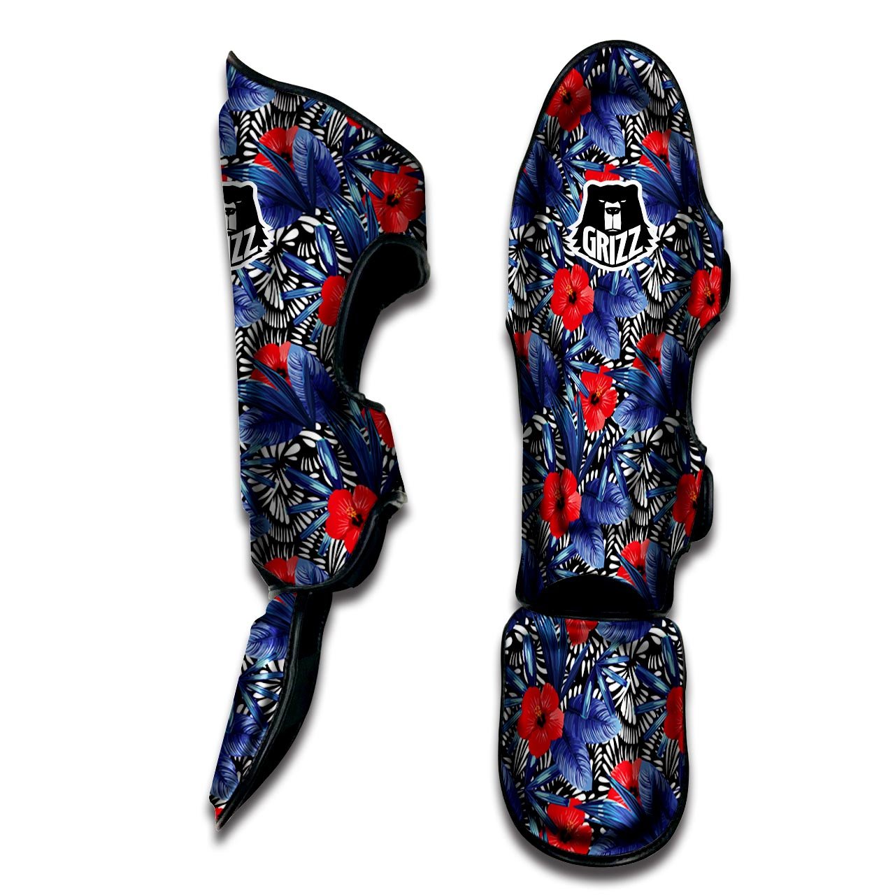 Flowers Red Hibiscus Print Pattern Muay Thai Shin Guards-grizzshop