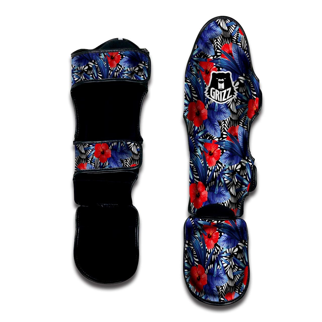 Flowers Red Hibiscus Print Pattern Muay Thai Shin Guards-grizzshop