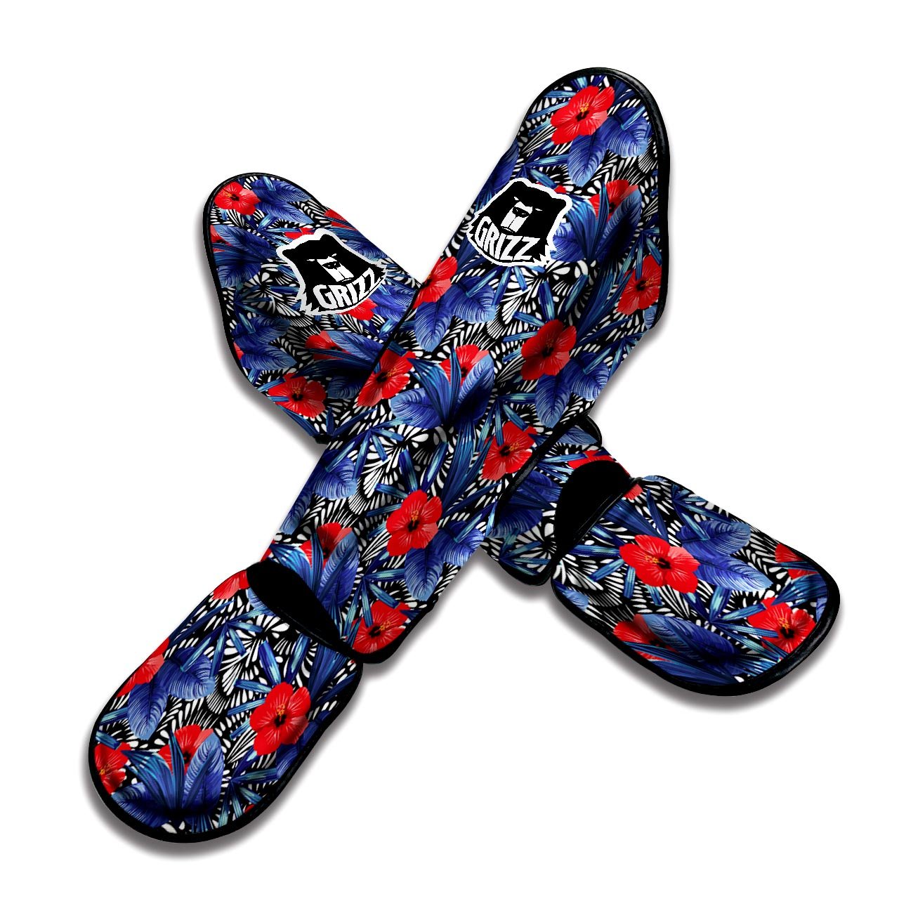 Flowers Red Hibiscus Print Pattern Muay Thai Shin Guards-grizzshop